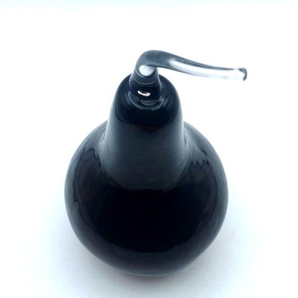 Studio Handblown Dark Purple Amethyst 8" Glass Gourd Fruit Vegetable Clear Stem - Picture 4 of 5